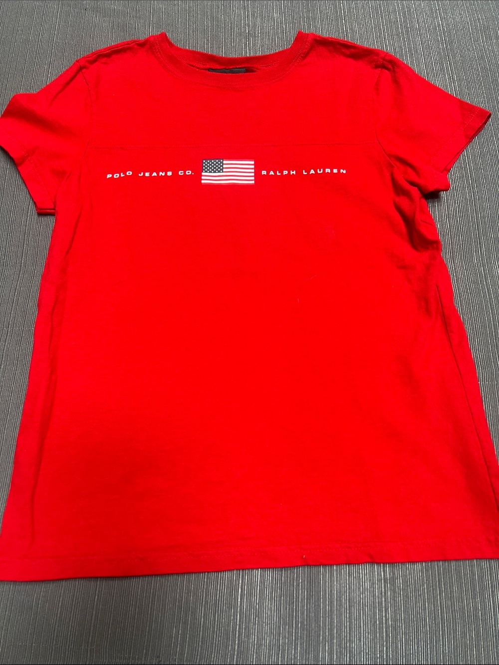 Ralph Lauren Red Short Sleeve Tee with Flag Chest Graphic